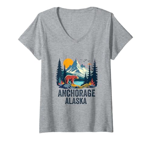 Damen Anchorage Alaska Souvenir Herren Damen Alaska Reise Familie T-Shirt mit V-Ausschnitt von Anchorage Alaska Souvenir