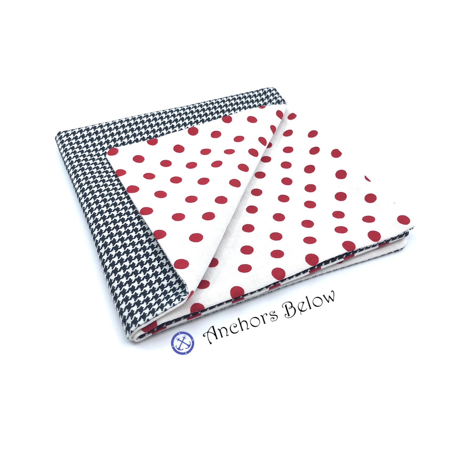 Crimson Polka Dot Pocket Square, Houndstooth Schwarz Square von AnchorsBelow