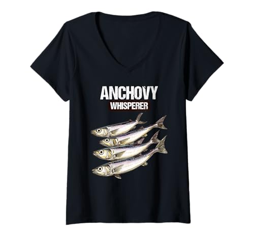 Damen Anchovy Whisperer Anchovies Sardelle T-Shirt mit V-Ausschnitt Damen Anchovy Whisperer Anchovies Sardelle T-Shirt mit V-Ausschnitt von Anchovies Sardelle Tier Shop