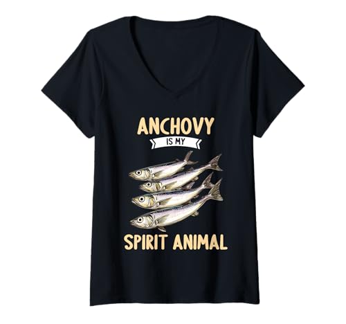 Damen Anchovy is My Spirit Animal Anchovies Sardelle T-Shirt mit V-Ausschnitt von Anchovies Sardelle Tier Shop