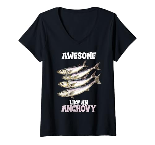 Damen Awesome Like an Anchovy Anchovies Sardelle T-Shirt mit V-Ausschnitt Damen Awesome Like an Anchovy Anchovies Sardelle T-Shirt mit V-Ausschnitt von Anchovies Sardelle Tier Shop