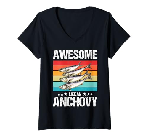 Damen Awesome Like an Anchovy Anchovies Sardelle T-Shirt mit V-Ausschnitt Damen Awesome Like an Anchovy Anchovies Sardelle T-Shirt mit V-Ausschnitt von Anchovies Sardelle Tier Shop