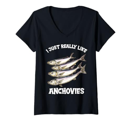 Damen I just Really Like Anchovies Sardelle T-Shirt mit V-Ausschnitt Damen I just Really Like Anchovies Sardelle T-Shirt mit V-Ausschnitt von Anchovies Sardelle Tier Shop