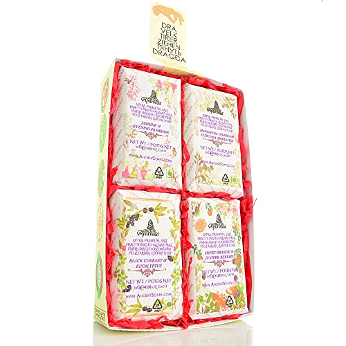 Ancient Ayurveda organic soap for women,Shea Butter,Goats Milk,Epsom Salt,Coconut – Natural & Vegan,Eucalyptus,Jasmine,Mango & Orange,Essential Oils - dry & normal skin. (1 BOX of 4X30g) von Ancient Ayurveda