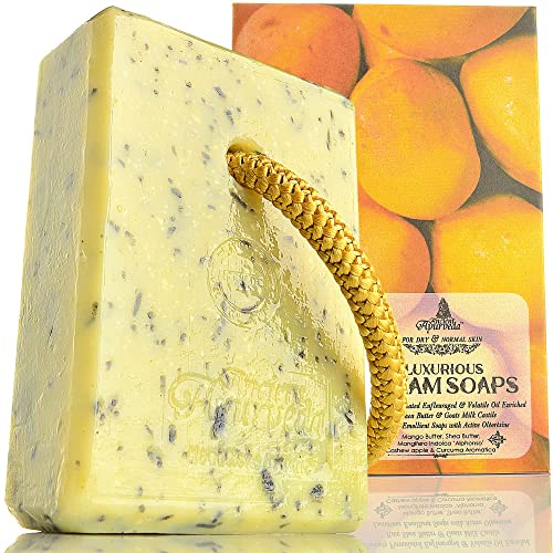 Ancient Ayurveda organic soap for women,Shea Butter,Goats Milk,Epsom Salt,Coconut – Natural & Vegan,Eucalyptus,Jasmine,Mango & Orange,Essential Oils - dry & normal skin. (Mango 1X200g Big Savon) von Ancient Ayurveda