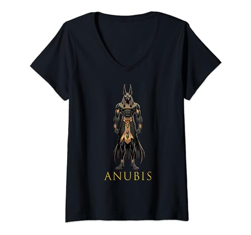 Damen Altägyptischer Gott Pharao König Anubis T-Shirt mit V-Ausschnitt von Ancient Egypt Pharaoh King God Anubis