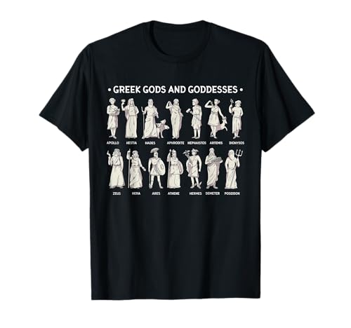 Ancient Greek Mythology - Gods And Goddesses Damen T-Shirt Schwarz S Griechische Götter und Göttinnen Antike Griechenland Mythologie T-Shirt Klassisch mit Grafikdesign - Kurzarm von Ancient Greek Mythology - Gods And Goddesses