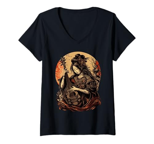 Damen Antike japanische Gottheit Benzaiten buddhistische Shinto Kami Göttin T-Shirt mit V-Ausschnitt Damen Antike japanische Gottheit Benzaiten buddhistische Shinto Kami Göttin T-Shirt mit V-Ausschnitt von Ancient Japanese Goddess Benzaiten Shinto Designs