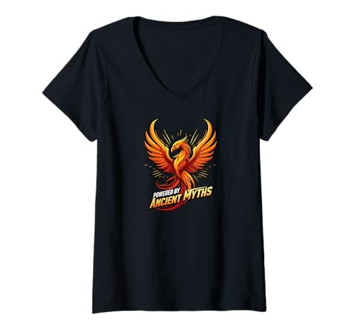 Damen Powered by Ancient Myths Phoenix Fire Bird T-Shirt mit V-Ausschnitt Damen Powered by Ancient Myths Phoenix Fire Bird T-Shirt mit V-Ausschnitt von Ancient Mythic Phoenix Wear