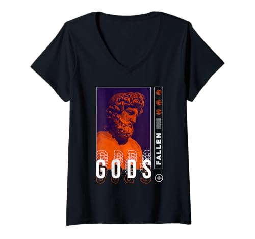 Damen Gods Fallen Mythology Ästhetische Skulptur Fallen Gods T-Shirt mit V-Ausschnitt von Ancient Mythology Aesthetic Fashion Modern