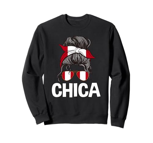 Chica Peru Mädchen Unordentliche Haarknoten Frau Peru Sonnenbrille Sweatshirt von Ancient Peru Flag Designs Proud Peruvian Roots