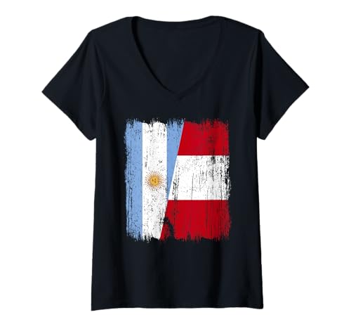 Damen Argentinien, Peru, halbe Flagge, argentinisches peruanisches Erbe T-Shirt mit V-Ausschnitt Damen Argentinien, Peru, halbe Flagge, argentinisches peruanisches Erbe T-Shirt mit V-Ausschnitt von Ancient Peru Flag Designs Proud Peruvian Roots