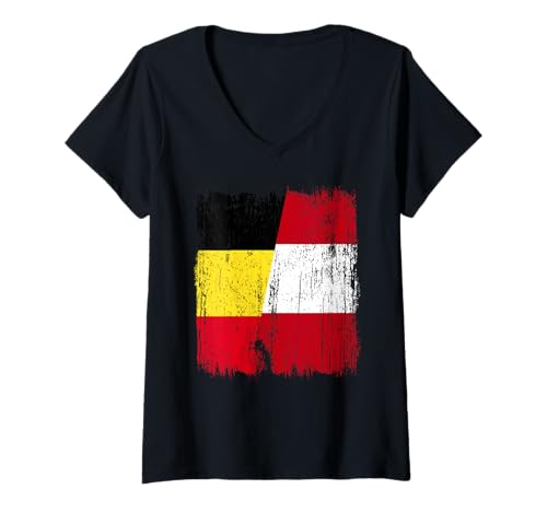 Damen Belgien Peru Halbflagge Belgisches Peruanisches Erbe Trikot T-Shirt mit V-Ausschnitt von Ancient Peru Flag Designs Proud Peruvian Roots