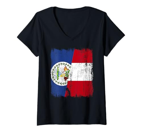 Damen Belize Peru Halbflagge Belizean Peruanisches Erbe Trikot T-Shirt mit V-Ausschnitt von Ancient Peru Flag Designs Proud Peruvian Roots