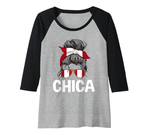 Damen Chica Peru Mädchen Unordentliche Haarknoten Frau Peru Sonnenbrille Raglan von Ancient Peru Flag Designs Proud Peruvian Roots