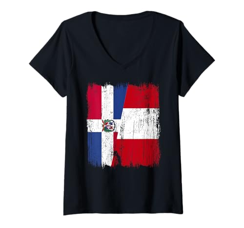 Damen Dominikanische Republik Peru Halbflagge T-Shirt mit V-Ausschnitt von Ancient Peru Flag Designs Proud Peruvian Roots