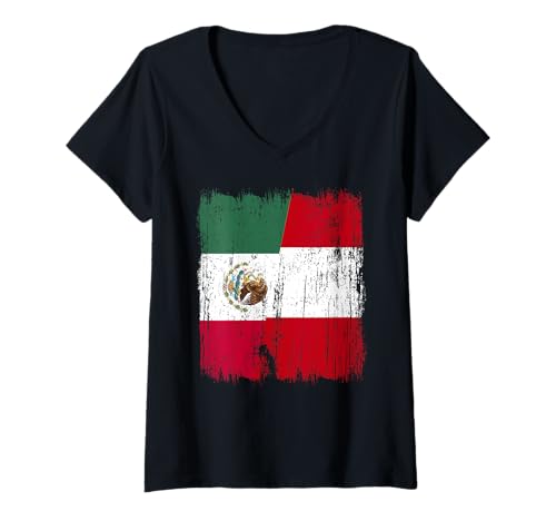 Damen Mexiko Peru Halbflagge Mexikanisches Peruanisches Erbe Trikot T-Shirt mit V-Ausschnitt von Ancient Peru Flag Designs Proud Peruvian Roots