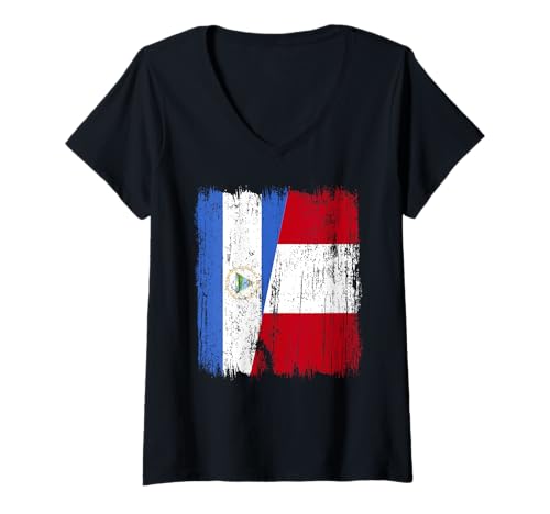 Damen Nicaragua Peru Halbflagge Nicaraguanisches Peruanisches Erbe Trikot T-Shirt mit V-Ausschnitt von Ancient Peru Flag Designs Proud Peruvian Roots
