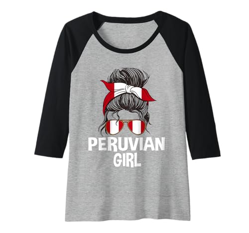 Damen Peruanische Mädchen Unordentliche Haarknoten Patriotische Frau Peru Sonnenbrille Raglan von Ancient Peru Flag Designs Proud Peruvian Roots