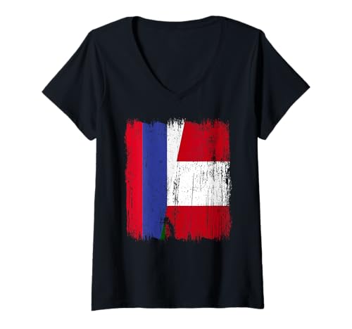 Damen Russland Peru Halbflagge Russisch Peruanisches Erbe Trikot T-Shirt mit V-Ausschnitt von Ancient Peru Flag Designs Proud Peruvian Roots