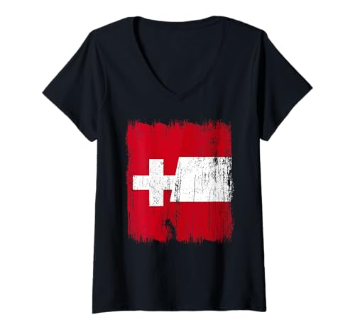 Damen Schweiz Peru Halbflagge Schweiz Peruanisches Erbe Trikot T-Shirt mit V-Ausschnitt von Ancient Peru Flag Designs Proud Peruvian Roots