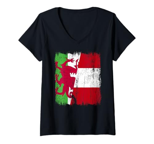 Damen Wales Peru Halbflagge Walisisch Peruanisches Erbe Trikot T-Shirt mit V-Ausschnitt von Ancient Peru Flag Designs Proud Peruvian Roots