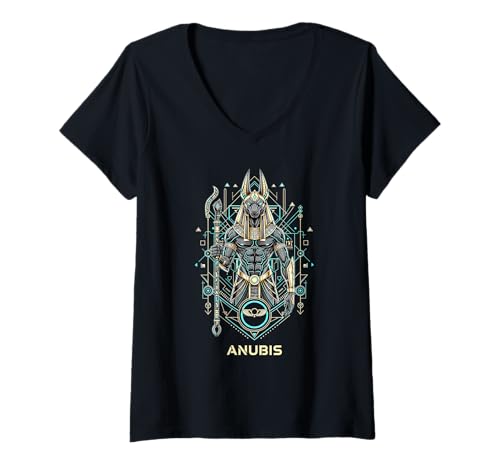 Damen Anubis Pharao Gott König von Ägypten Grafikdesign T-Shirt mit V-Ausschnitt Damen Anubis Pharao Gott König von Ägypten Grafikdesign T-Shirt mit V-Ausschnitt von Ancient Pharaoh