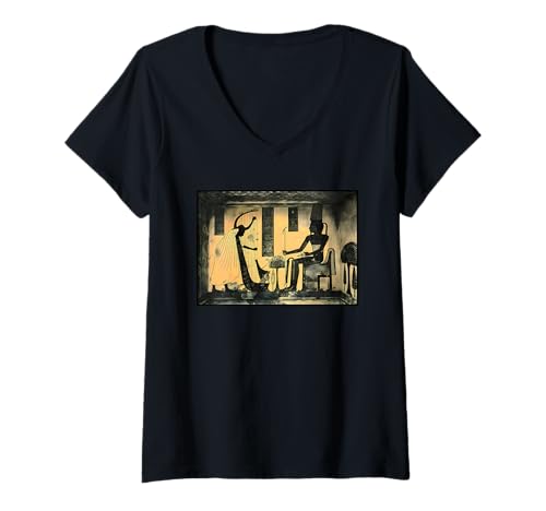 Damen Harfenspieler Harfenist Pharao Ramses III Ägyptische Pyramiden Kunst T-Shirt mit V-Ausschnitt von Ancient Pharaoh