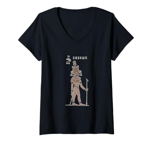 Damen Khnemu Nil Ägyptischer Widder Gott Khnum Archäologie Ägyptologie T-Shirt mit V-Ausschnitt Damen Khnemu Nil Ägyptischer Widder Gott Khnum Archäologie Ägyptologie T-Shirt mit V-Ausschnitt von Ancient Pharaoh