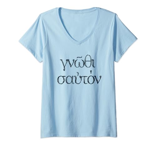 Damen Erkenne dich selbst (Gnothi Seauton) T-Shirt mit V-Ausschnitt von Ancient Philosophy Quote in Greek