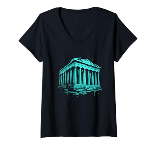 Damen Akropolis Griechenland Graffiti Wahrzeichen T-Shirt mit V-Ausschnitt Damen Akropolis Griechenland Graffiti Wahrzeichen T-Shirt mit V-Ausschnitt von Ancient Street