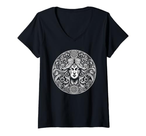 Damen Herren Danu Keltische Göttin Mythologie Heidnisch T-Shirt mit V-Ausschnitt von Ancient Threads