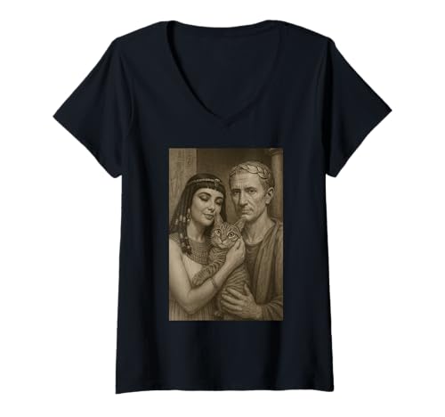 Damen Katzen der Antike verehrten Cleopatra Caesar Cat Meme T-Shirt mit V-Ausschnitt Damen Katzen der Antike verehrten Cleopatra Caesar Cat Meme T-Shirt mit V-Ausschnitt von Ancient Times Cats Funny Graphics