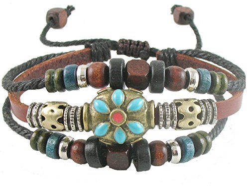 Ancient Tribe Damen-Armband Hanf Leder Holzperlen von Ancient Tribe