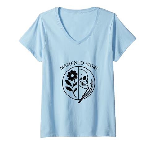 Damen Memento Mori Flower Symbolisches lateinisches stoisches Design T-Shirt mit V-Ausschnitt Damen Memento Mori Flower Symbolisches lateinisches stoisches Design T-Shirt mit V-Ausschnitt von Ancient Wisdom Latin Stoic Philosophy Faith