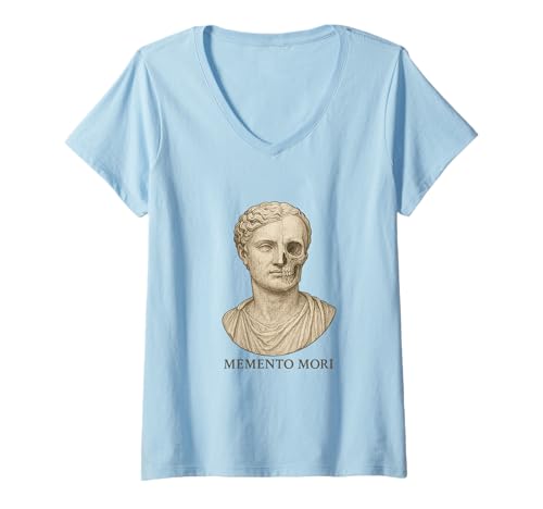 Damen Memento Mori Römische Büste Lateinisch Stoische Philosophie T-Shirt mit V-Ausschnitt Damen Memento Mori Römische Büste Lateinisch Stoische Philosophie T-Shirt mit V-Ausschnitt von Ancient Wisdom Latin Stoic Philosophy Faith