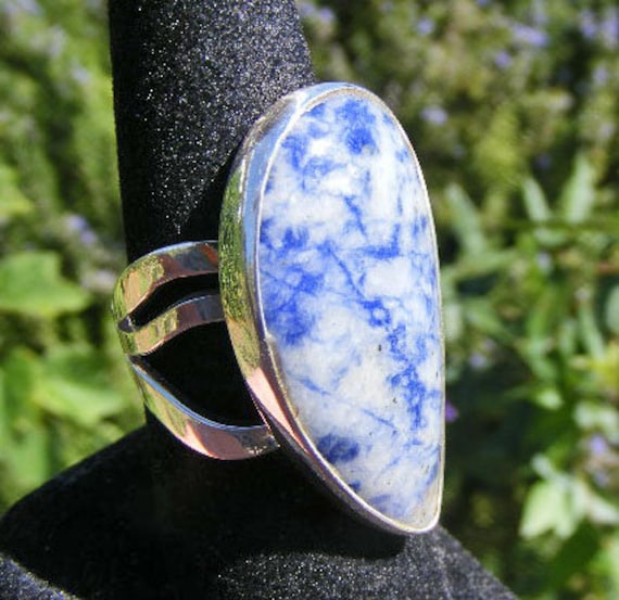 Blauer Weidenstein Ring, Einzelling Größe 9 Sterling Silber von AncientEchos