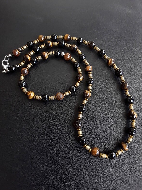 Kratos - Komplettes Set | Halskette Und Armband Aus 8mm Hochwertigen Perlen Schwarzem Onyx, Tigerauge Hämatit | Limited Edition von AncientGreeceR