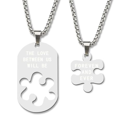 Passende Paar-Halsketten für Sie und Ihn, Freund, Freundin, Puzzleteil-Halsketten-Set, Geburtstags-, Weihnachtsgeschenke für Ehemann, Ehefrau, GF, BF, Valentinstagsgeschenk, Edelstahl-Halskette für von Ancnoz