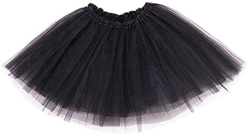 Ancokig Damen Tütü Rock Minirock 4 Lagen Petticoat Tanzkleid Dehnbaren Tutu Rock Ballettrock Tüllrock für Party (Schwarz) von Ancokig