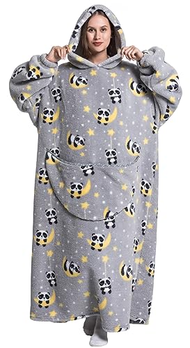 Ancokig Übergroße Tragbare Decken Hoodie Sweatshirt für Damen Herren,Warme Flauschige Übergroße Hoodie Sweatshirt mit Riesen-Taschen (Panda) von Ancokig