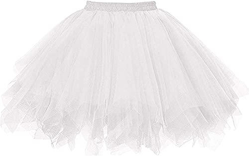 Damen Tüllrock tütü Rock 50er Rockabilly Petticoat Tutu Unterrock Kurz Ballett Tanzkleid Cosplay Ballkleid Abendkleid (L-XL, Weiß) von Ancokig