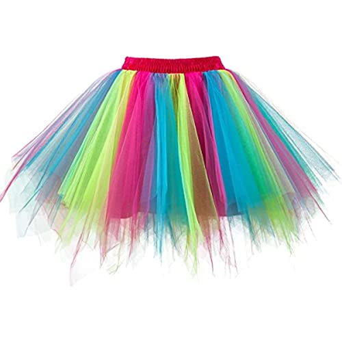 Damen Tüllrock tütü Rock 50er Rockabilly Petticoat Tutu Unterrock Kurz Ballett Tanzkleid Cosplay Ballkleid Abendkleid (L-XL,Regenbogen) von Ancokig