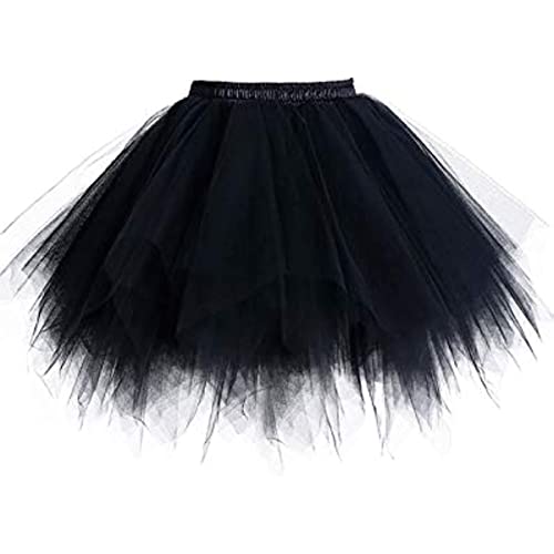 Damen Tüllrock tütü Rock 50er Rockabilly Petticoat Tutu Unterrock Kurz Ballett Tanzkleid Cosplay Ballkleid Abendkleid (S-M, Schwarz) von Ancokig