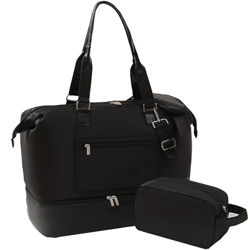 Ancorfy Reisetasche für Damen und Herren, Sporttasche mit separater Tasche und Schuhfach, Reisetasche, Sporttasche, Trainingshandtasche, Yoga-Tasche, Schwarz, Schwarz von Ancorfy