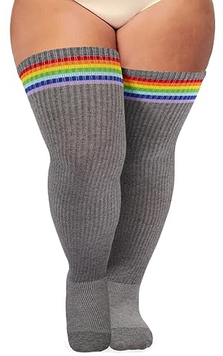 Ancrina Plus Size Oberschenkelhohe Socken für Frauen mit kräftigen Oberschenkeln. Baumwoll-Strickware, extra lang, Over-the-Knee-Beinwärmer-Stiefelsocken von Ancrina