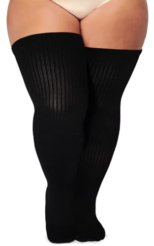 Ancrina Plus Size Overknees Strümpfe Damen mit kräftigen Oberschenkeln. Baumwoll-Strickware, extra lang, Over-the-Knee-Beinwärmer-Stiefelsocken von Ancrina