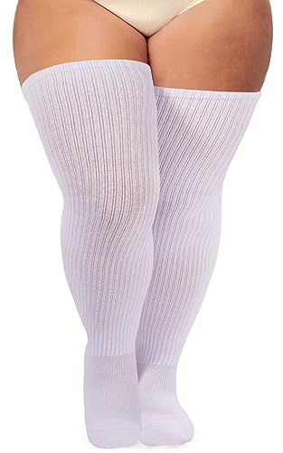 Ancrina Plus Size Oberschenkelhohe Socken für Frauen mit kräftigen Oberschenkeln. Baumwoll-Strickware, extra lang, Over-the-Knee-Beinwärmer-Stiefelsocken von Ancrina