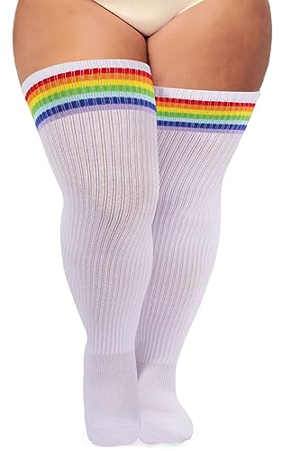 Ancrina Plus Size Oberschenkelhohe Socken für Frauen mit kräftigen Oberschenkeln. Baumwoll-Strickware, extra lang, Over-the-Knee-Beinwärmer-Stiefelsocken von Ancrina