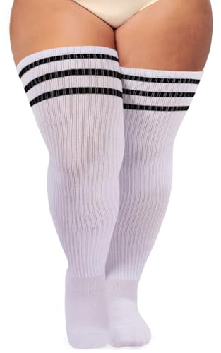 Ancrina Plus Size Oberschenkelhohe Socken für Frauen mit kräftigen Oberschenkeln. Baumwoll-Strickware, extra lang, Over-the-Knee-Beinwärmer-Stiefelsocken von Ancrina